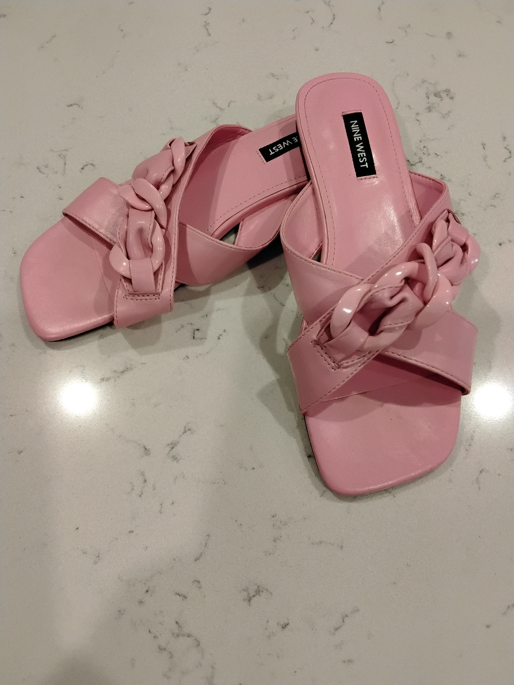 CLEARANCE -- Nine West Pink Chain-Link Slide Mules